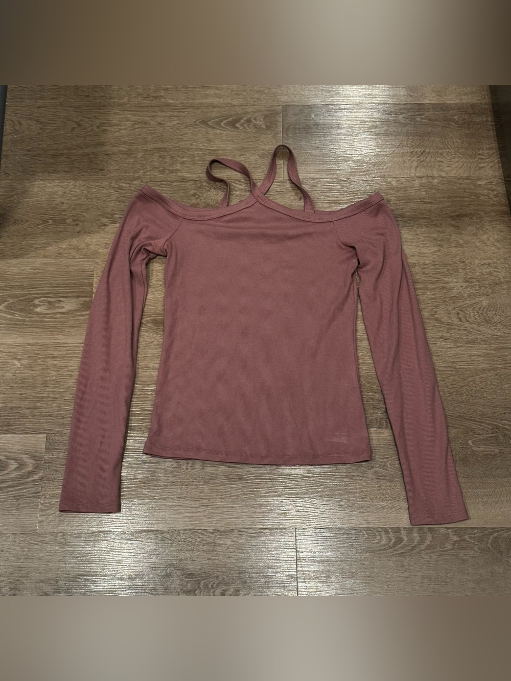 Aeropostale Mauve Off-Shoulder Long Sleeve Top with Straps